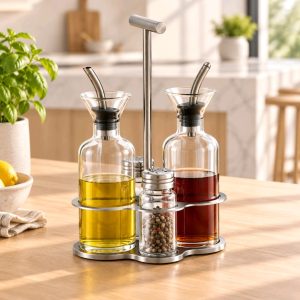 Galheteiro anti-gota vidro base aço inox GRS